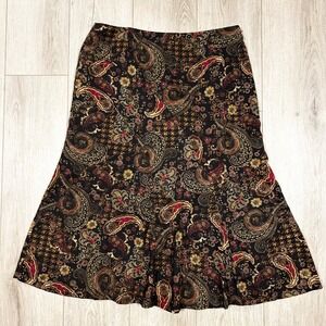 Kim Rogers Signature Womens 14 Paisley Floral A-Line Midi Skirt Black Brown Red